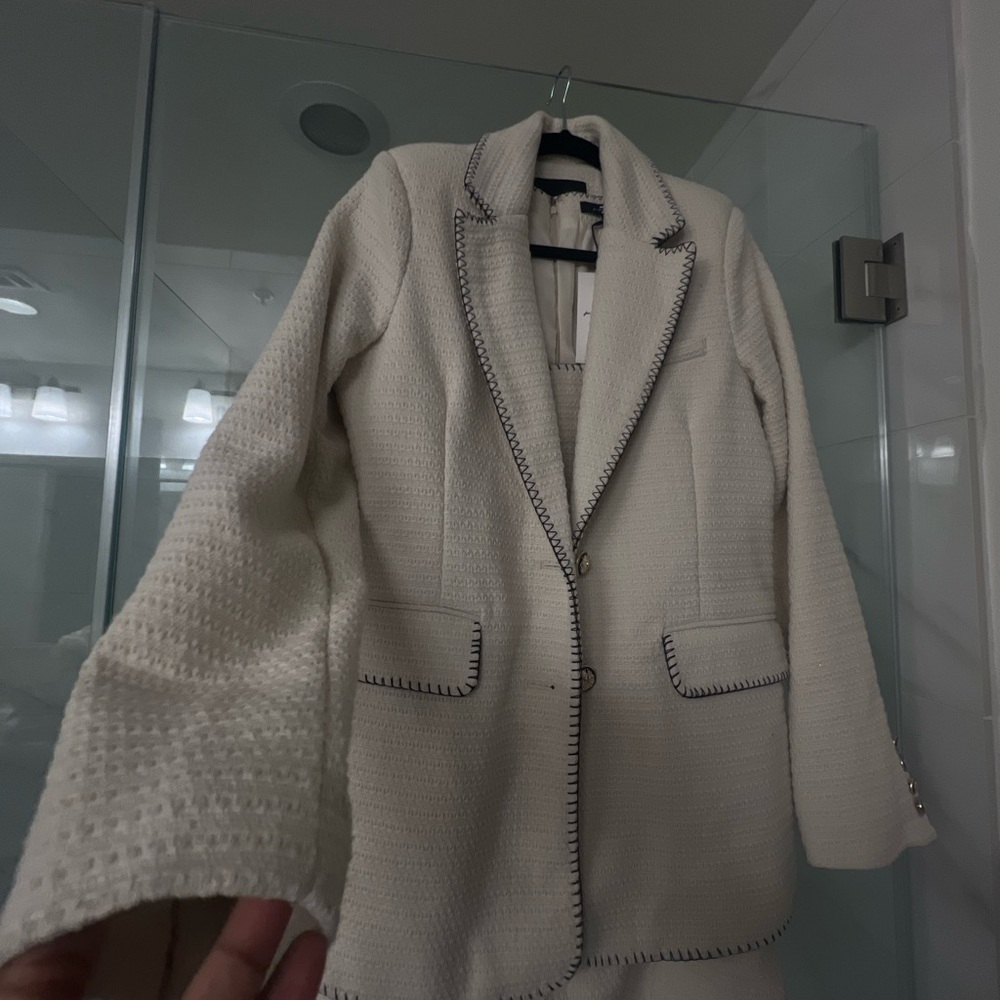 7 For All Mankind Cream Textured Blazer and dress set